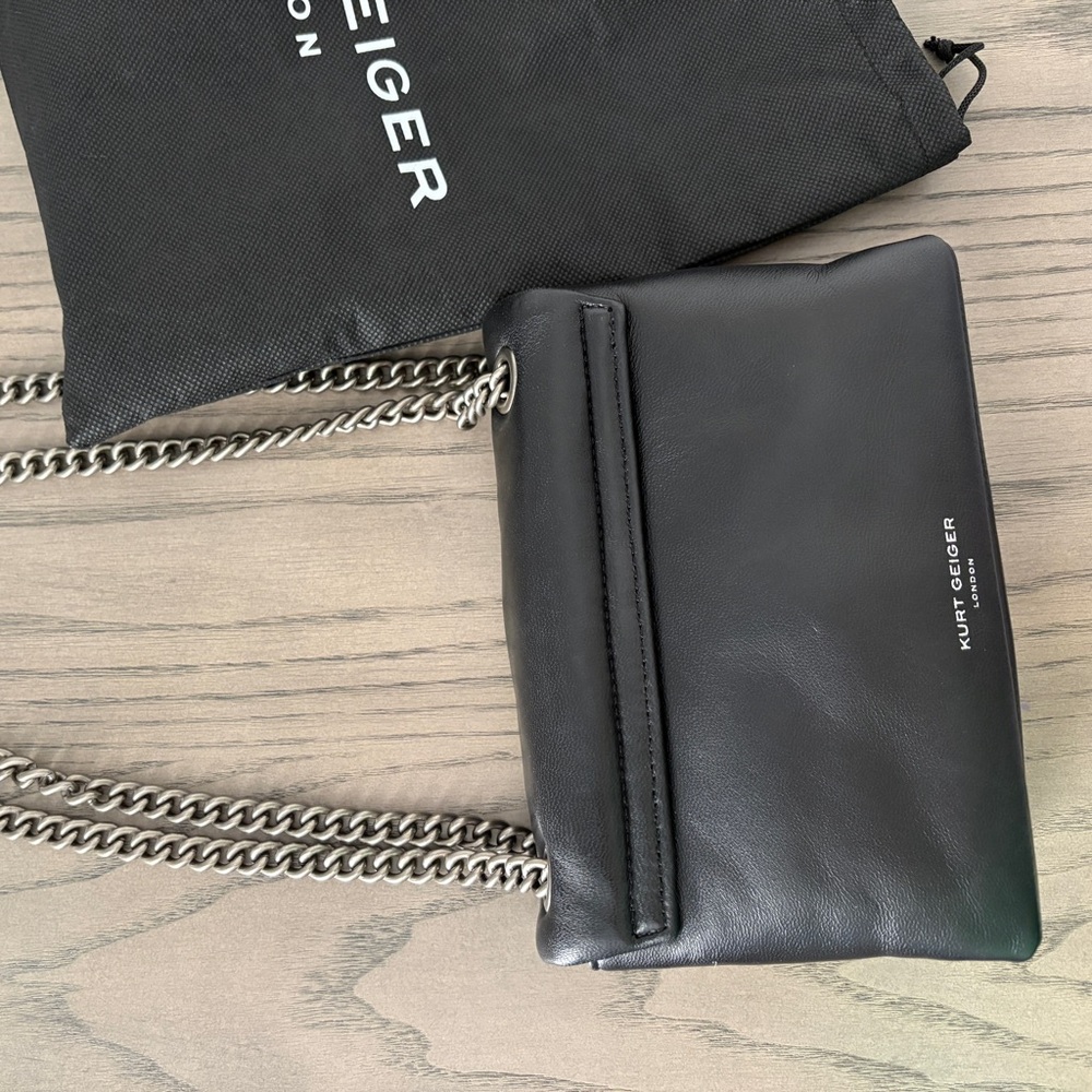 Kurt Geiger Mini Kew Black Shoulder Bag with Silver Chain - Picture 7 of 7